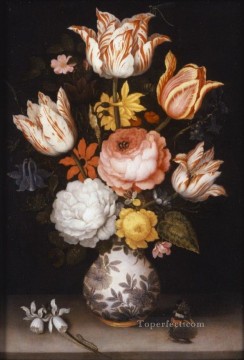 フラワーズ Painting - ボシャールト・アンブロジウス 磁器の花瓶に入った花のある静物画